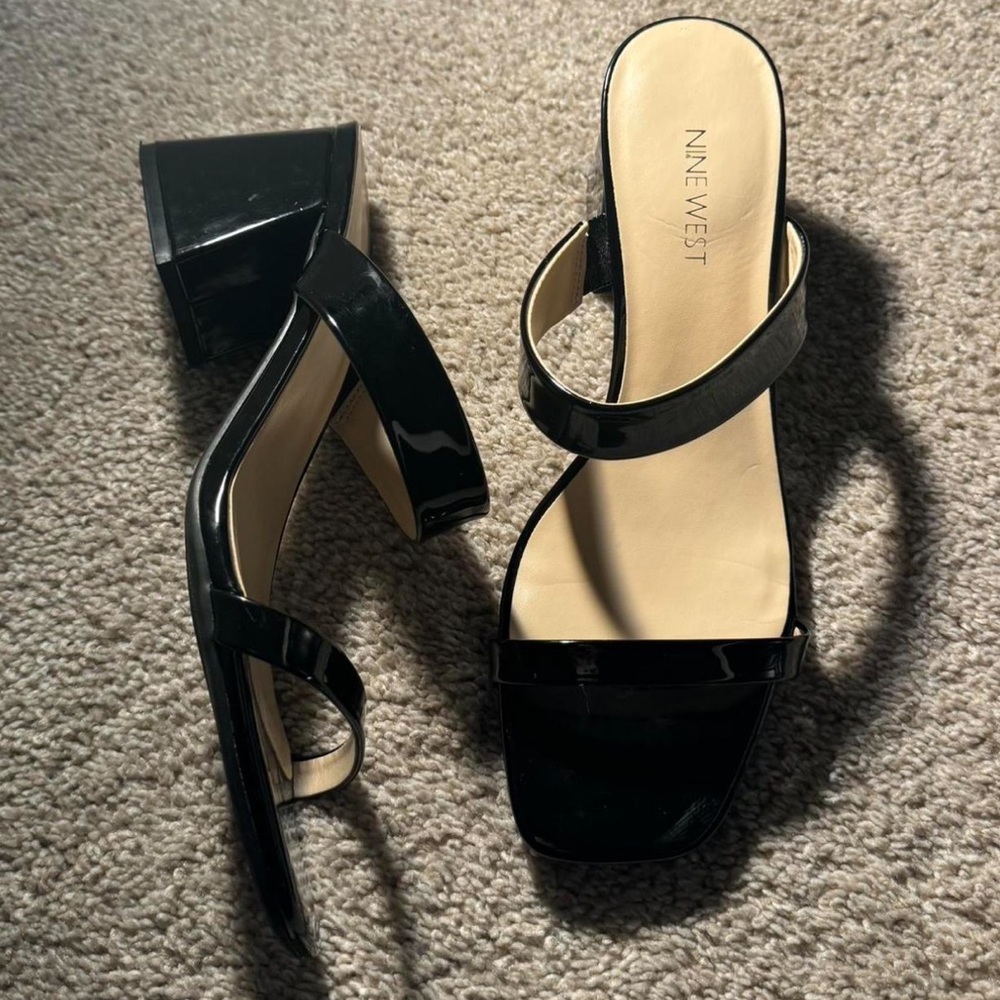 Nine West Glossy Black Heeled Sandals
